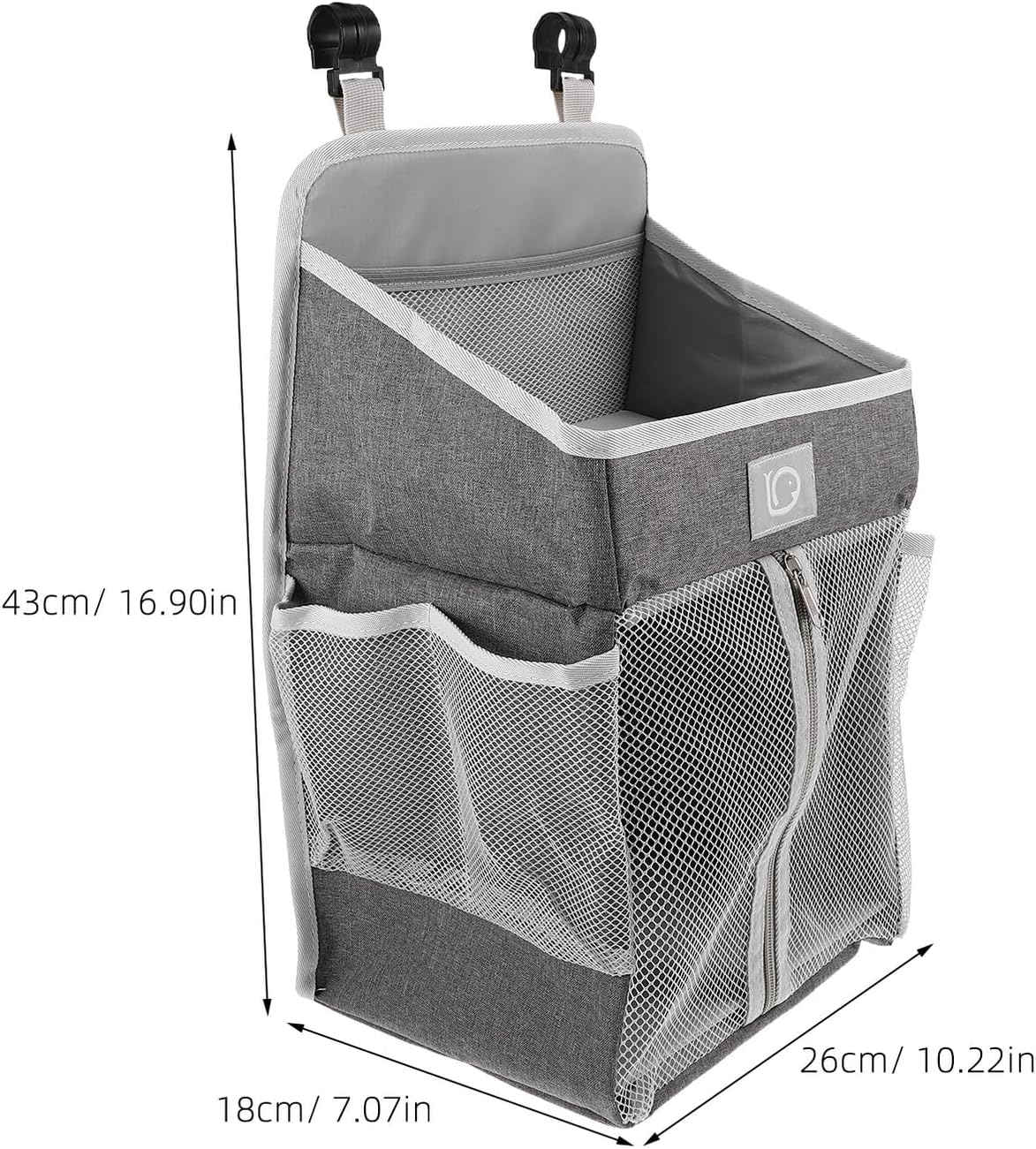Large Bedside Storage Bag, Hanging Organizer for Diapers and Essentials, Portable Nursery Hanging Organizer with Multiple Pockets, Grey Fabric for Crib and Changing Table