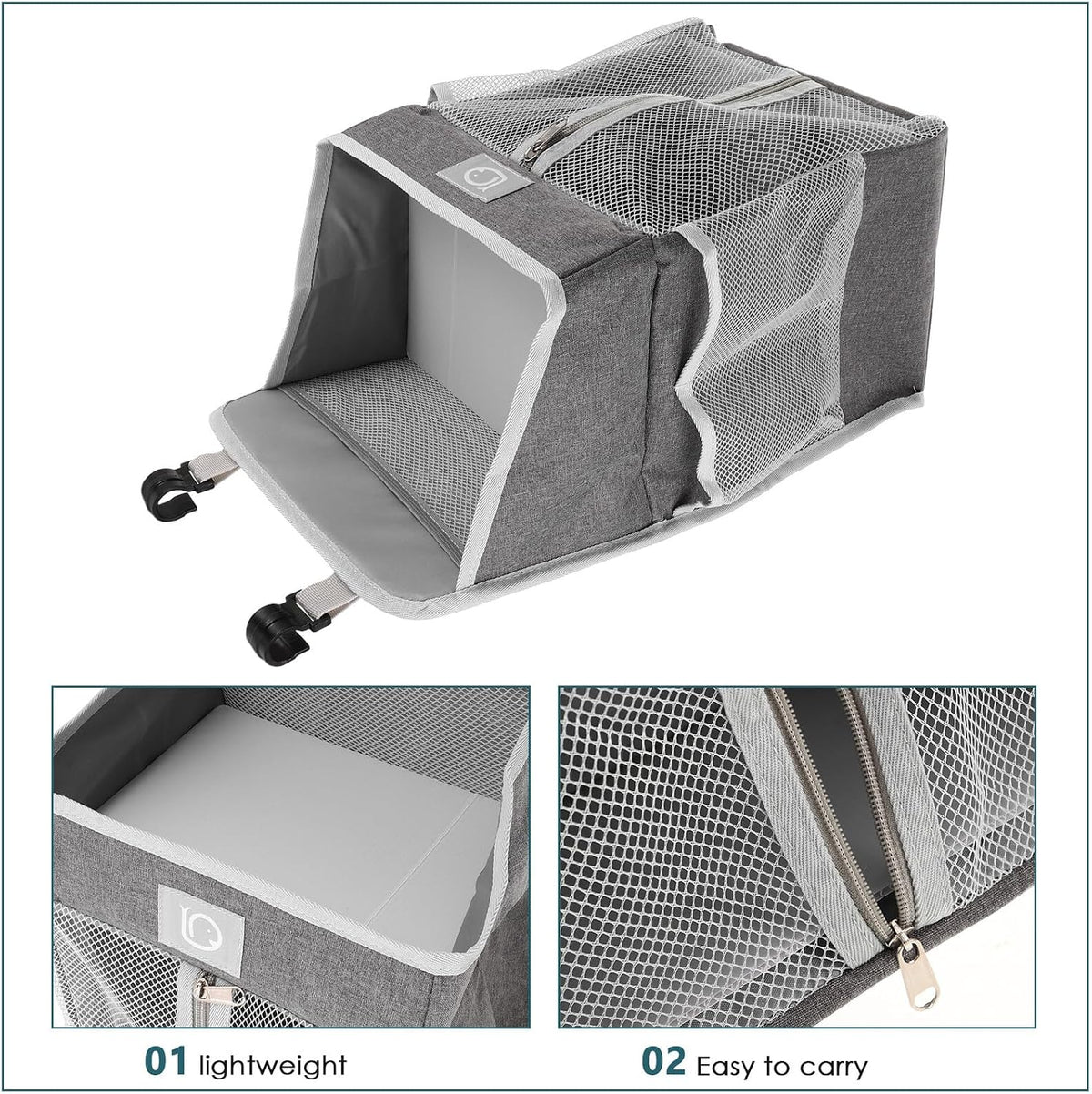 Large Bedside Storage Bag, Hanging Organizer for Diapers and Essentials, Portable Nursery Hanging Organizer with Multiple Pockets, Grey Fabric for Crib and Changing Table