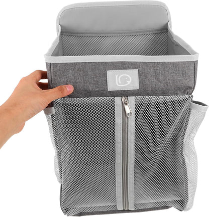 Large Bedside Storage Bag, Hanging Organizer for Diapers and Essentials, Portable Nursery Hanging Organizer with Multiple Pockets, Grey Fabric for Crib and Changing Table