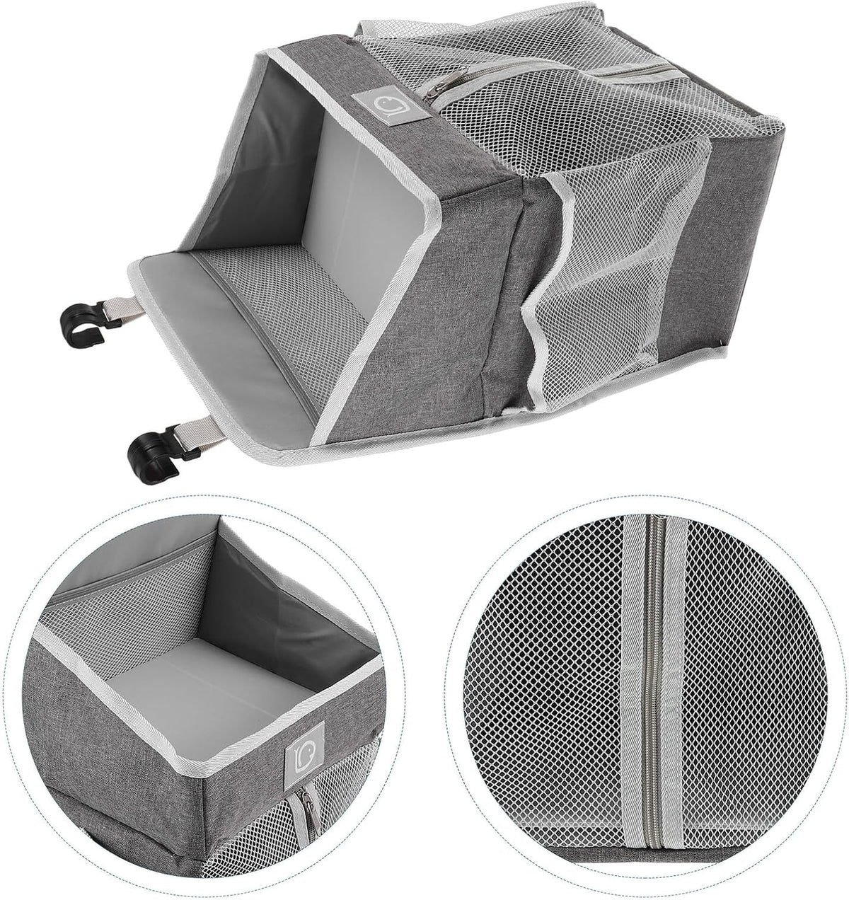 Large Bedside Storage Bag, Hanging Organizer for Diapers and Essentials, Portable Nursery Hanging Organizer with Multiple Pockets, Grey Fabric for Crib and Changing Table