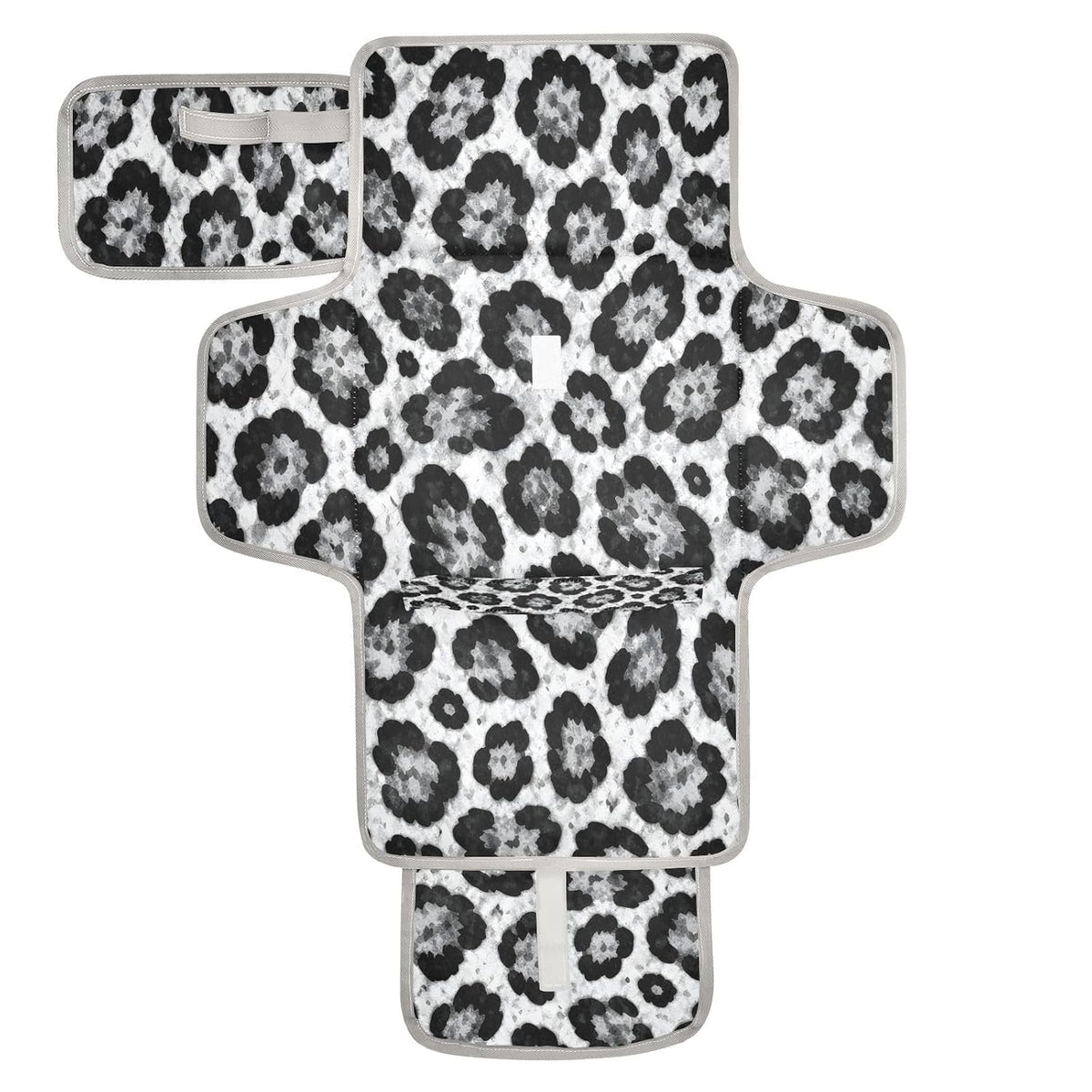 Gray Leopard Pattern Portable Diaper Changing Pad, Waterproof Baby Changing Mat with Storage Pocket & Built-in Pillow, Foldable Travel Pad, Newborn Gift Set for Boy Girl