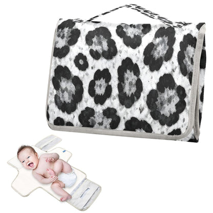 Gray Leopard Pattern Portable Diaper Changing Pad, Waterproof Baby Changing Mat with Storage Pocket & Built-in Pillow, Foldable Travel Pad, Newborn Gift Set for Boy Girl