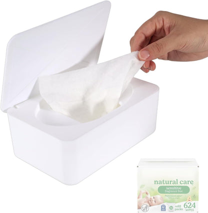 Wipes Dispenser Compatible with Huggies, Refillable Wipe Holder, Flushable Wipes Container with Sealing Design Lid, Keeps Wipe Fresh and Clean, Non-Slip, Easy to Pull Out, for Home, Car, Bathroom