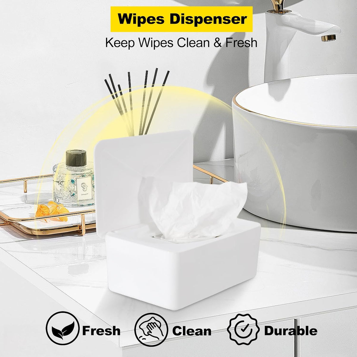 Wipes Dispenser Compatible with Huggies, Refillable Wipe Holder, Flushable Wipes Container with Sealing Design Lid, Keeps Wipe Fresh and Clean, Non-Slip, Easy to Pull Out, for Home, Car, Bathroom