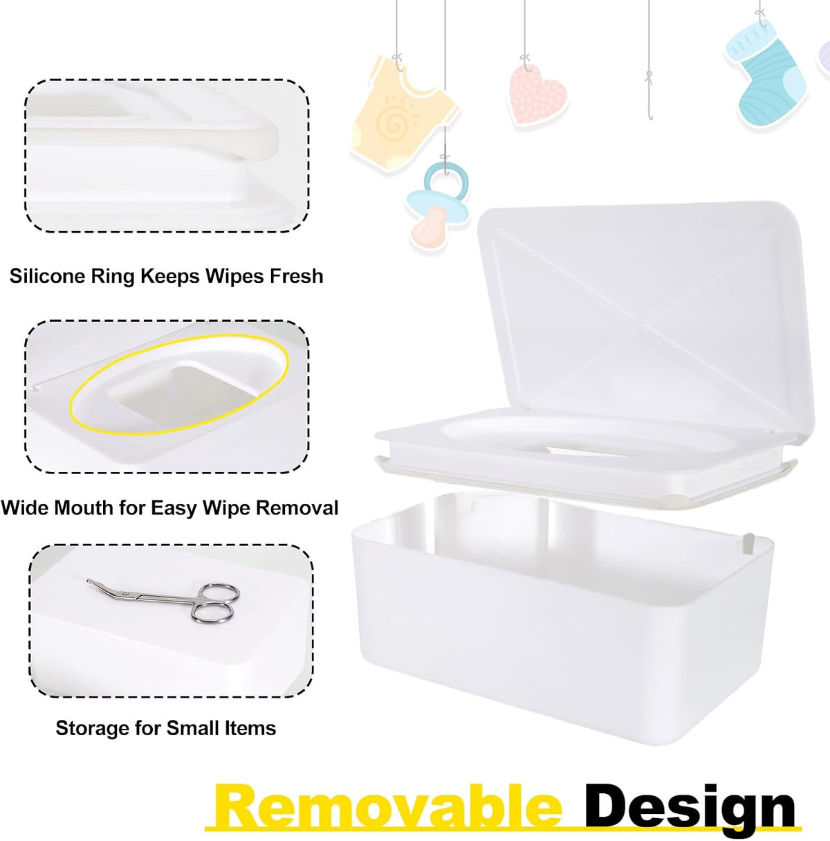 Wipes Dispenser Compatible with Huggies, Refillable Wipe Holder, Flushable Wipes Container with Sealing Design Lid, Keeps Wipe Fresh and Clean, Non-Slip, Easy to Pull Out, for Home, Car, Bathroom