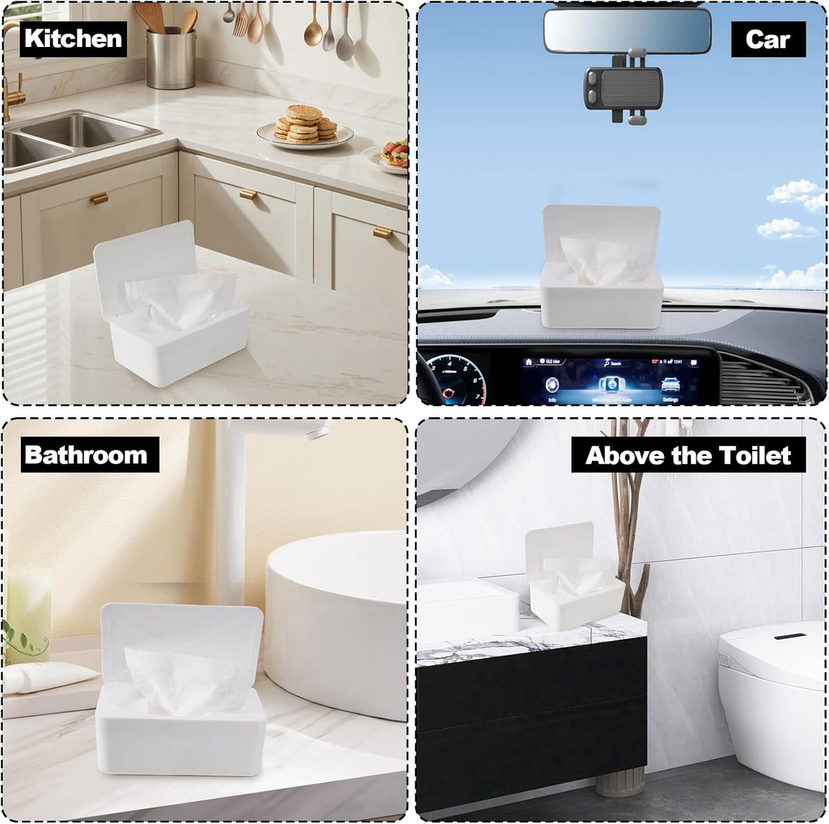 Wipes Dispenser Compatible with Huggies, Refillable Wipe Holder, Flushable Wipes Container with Sealing Design Lid, Keeps Wipe Fresh and Clean, Non-Slip, Easy to Pull Out, for Home, Car, Bathroom