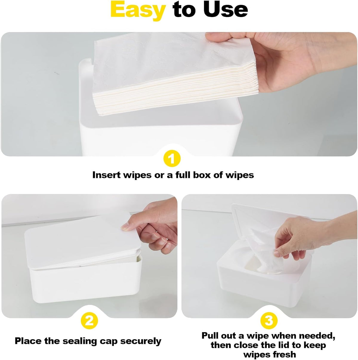 Wipes Dispenser Compatible with Huggies, Refillable Wipe Holder, Flushable Wipes Container with Sealing Design Lid, Keeps Wipe Fresh and Clean, Non-Slip, Easy to Pull Out, for Home, Car, Bathroom