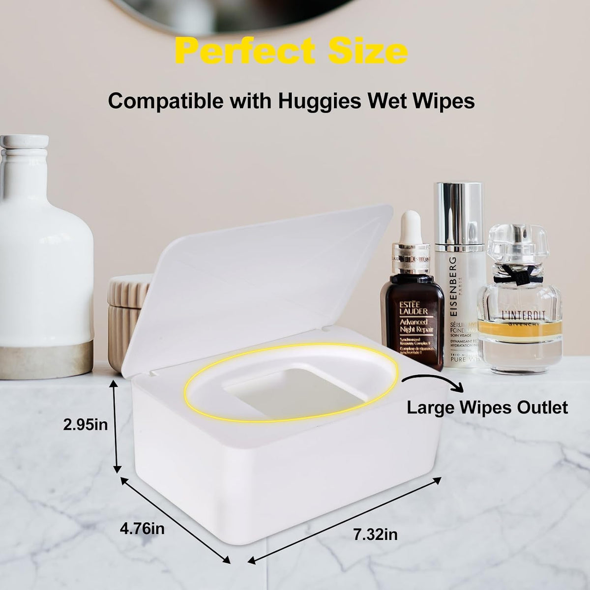 Wipes Dispenser Compatible with Huggies, Refillable Wipe Holder, Flushable Wipes Container with Sealing Design Lid, Keeps Wipe Fresh and Clean, Non-Slip, Easy to Pull Out, for Home, Car, Bathroom
