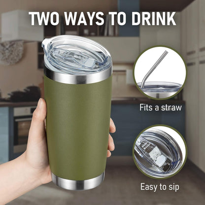 20oz Stainless Steel Tumbler Bulk Double Wall Vacuum Coffee Cup Insulated Travel Mug with Lid and Straw Durable Powder Coated Insulated Coffee Cup for Cold & Hot Drinks (silver, 4 pack