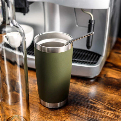 20oz Stainless Steel Tumbler Bulk Double Wall Vacuum Coffee Cup Insulated Travel Mug with Lid and Straw Durable Powder Coated Insulated Coffee Cup for Cold & Hot Drinks (silver, 4 pack