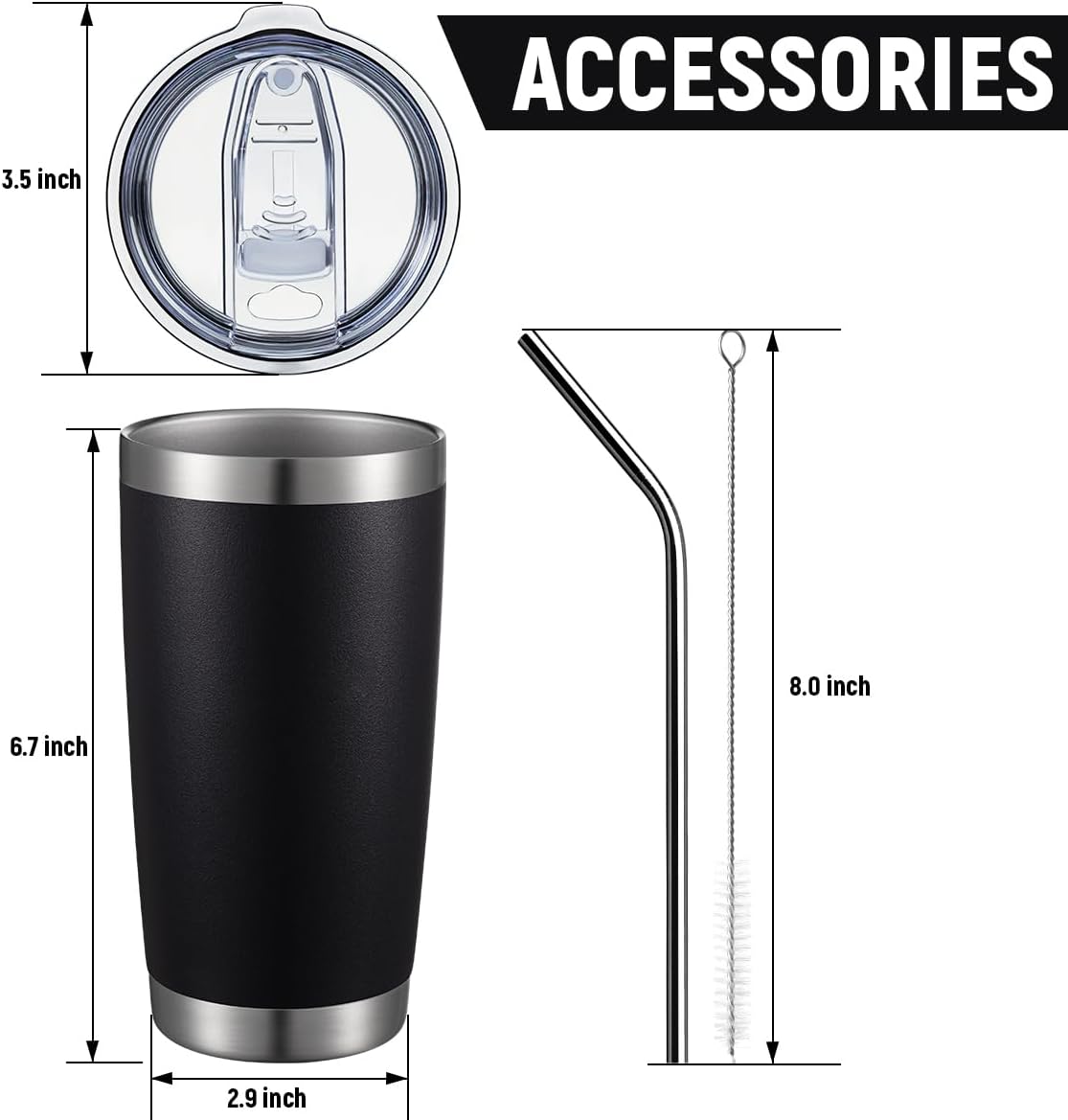 20oz Stainless Steel Tumbler Bulk Double Wall Vacuum Coffee Cup Insulated Travel Mug with Lid and Straw Durable Powder Coated Insulated Coffee Cup for Cold & Hot Drinks (silver, 4 pack
