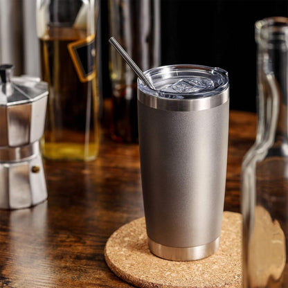 20oz Stainless Steel Tumbler Bulk Double Wall Vacuum Coffee Cup Insulated Travel Mug with Lid and Straw Durable Powder Coated Insulated Coffee Cup for Cold & Hot Drinks (silver, 4 pack