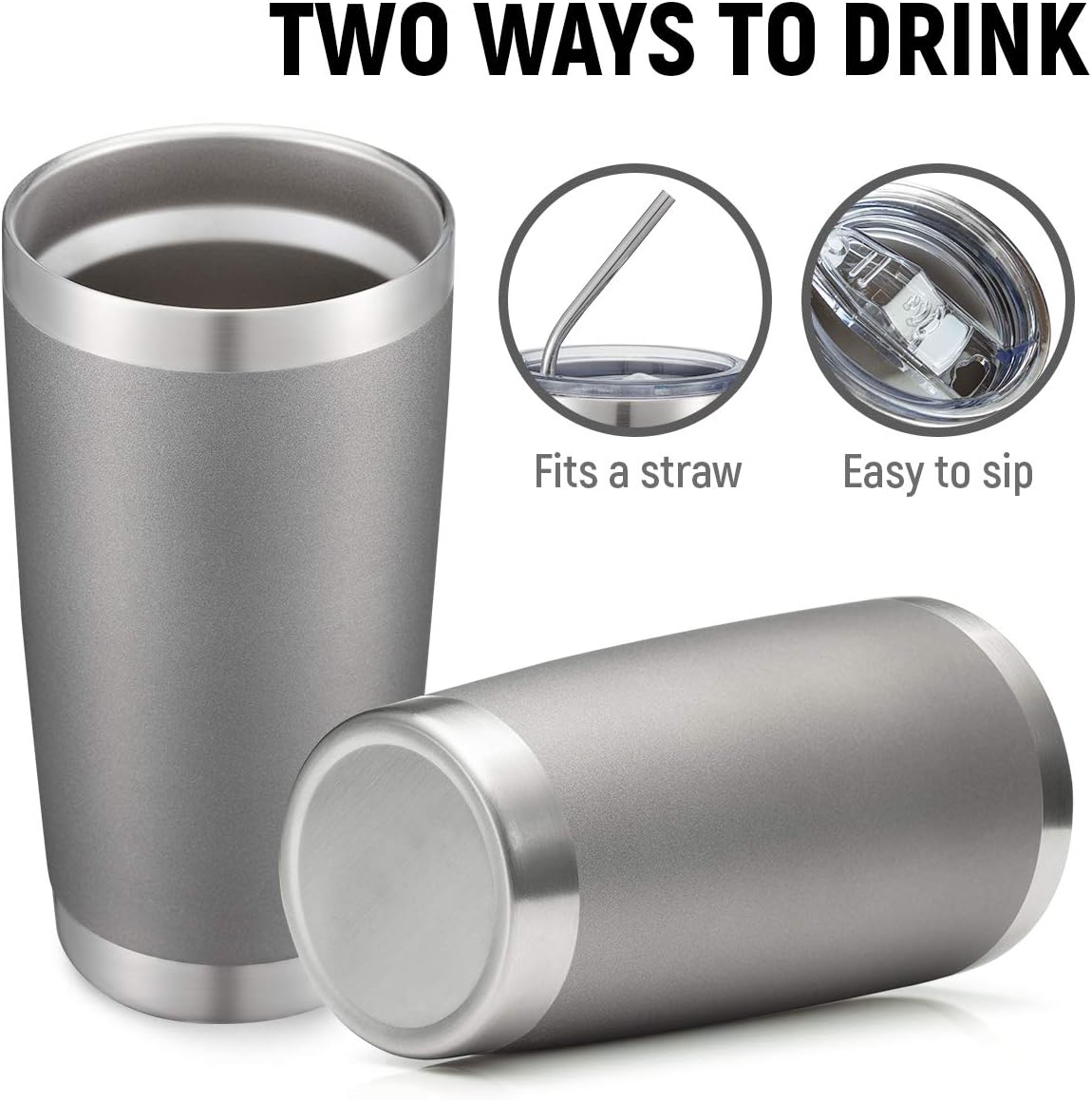 20oz Stainless Steel Tumbler Bulk Double Wall Vacuum Coffee Cup Insulated Travel Mug with Lid and Straw Durable Powder Coated Insulated Coffee Cup for Cold & Hot Drinks (silver, 4 pack