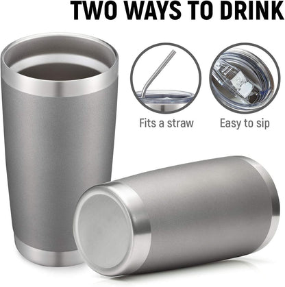 20oz Stainless Steel Tumbler Bulk Double Wall Vacuum Coffee Cup Insulated Travel Mug with Lid and Straw Durable Powder Coated Insulated Coffee Cup for Cold & Hot Drinks (silver, 4 pack