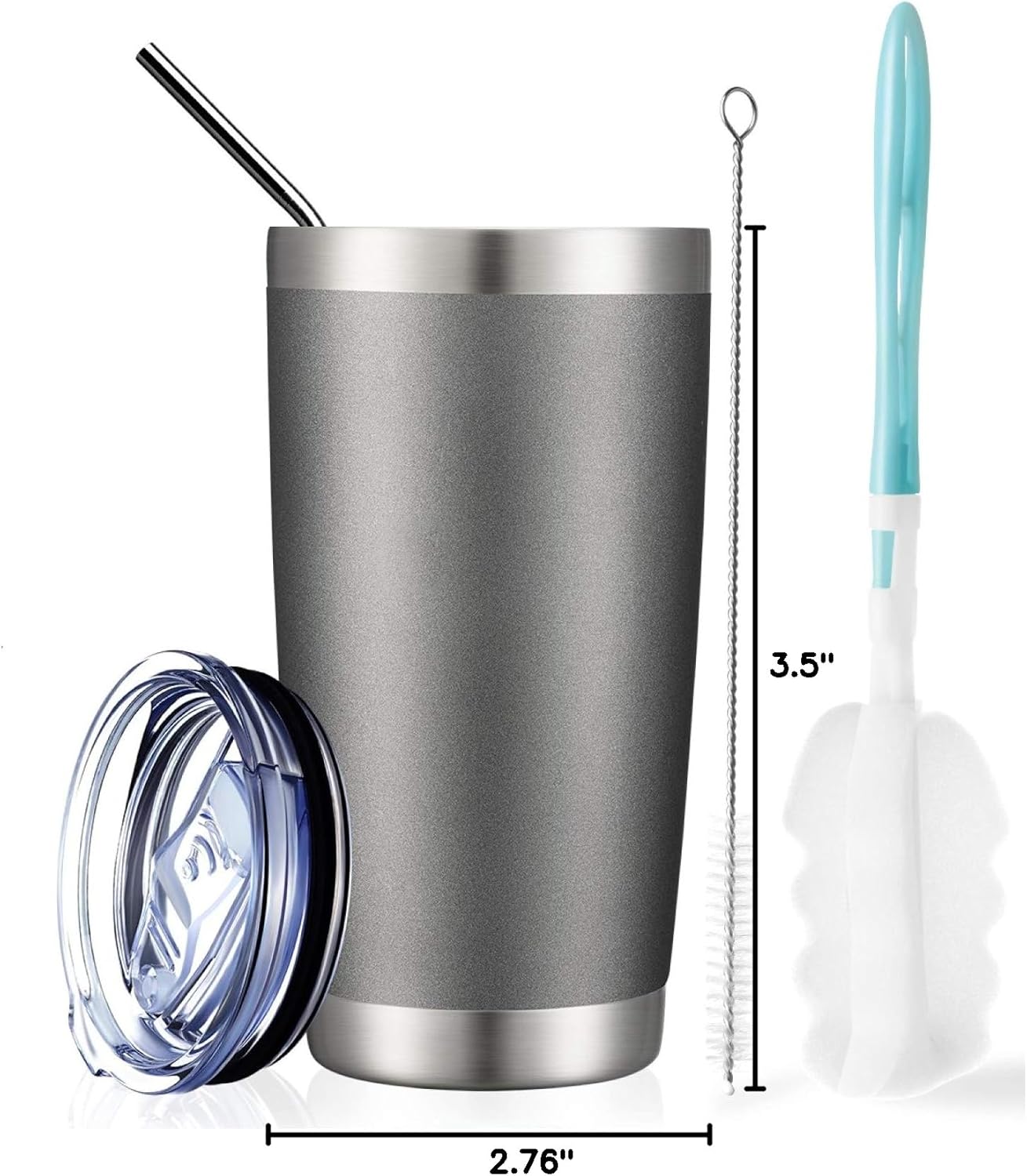 20oz Stainless Steel Tumbler Bulk Double Wall Vacuum Coffee Cup Insulated Travel Mug with Lid and Straw Durable Powder Coated Insulated Coffee Cup for Cold & Hot Drinks (silver, 4 pack