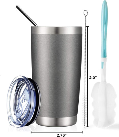 20oz Stainless Steel Tumbler Bulk Double Wall Vacuum Coffee Cup Insulated Travel Mug with Lid and Straw Durable Powder Coated Insulated Coffee Cup for Cold & Hot Drinks (silver, 4 pack