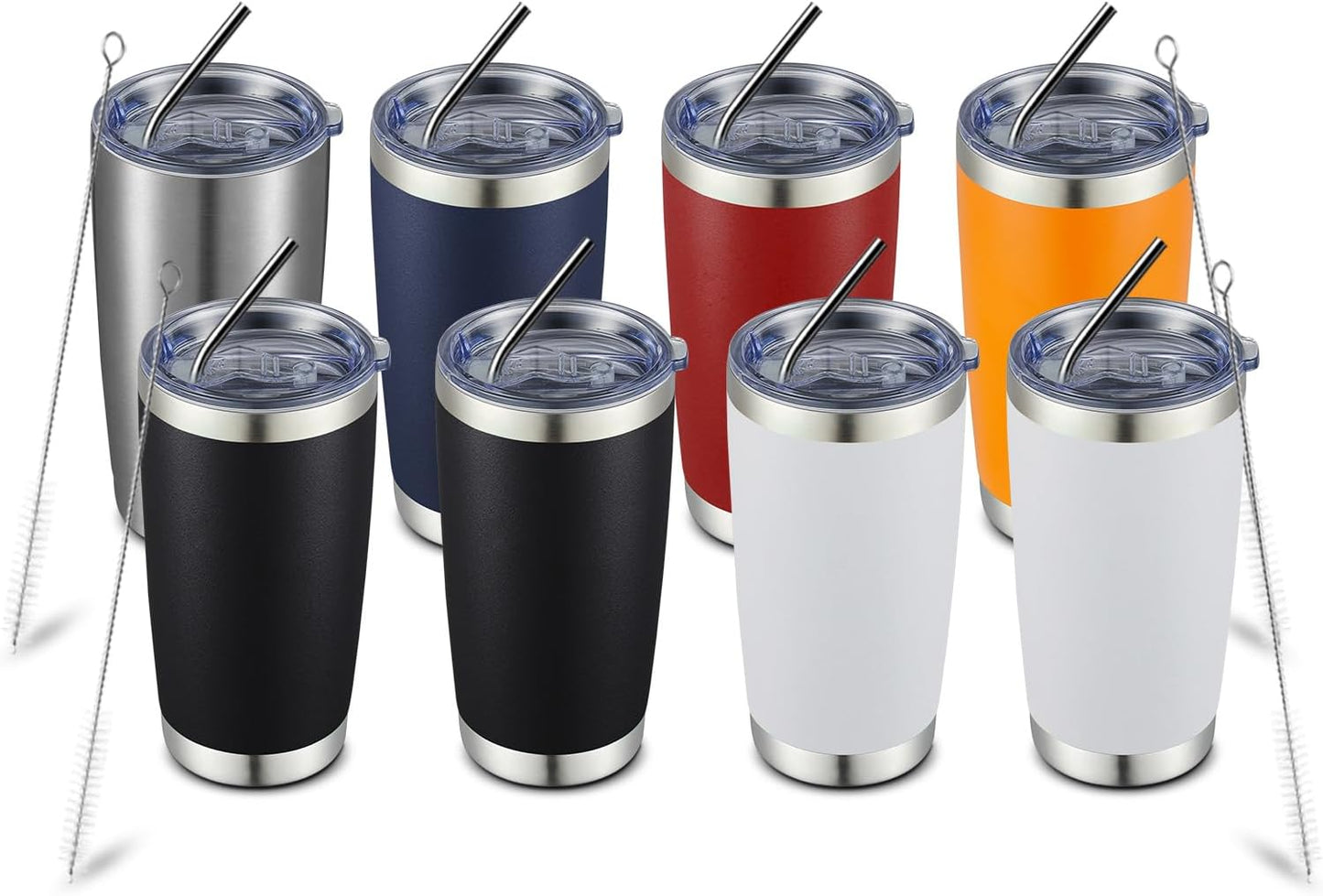 20oz Stainless Steel Tumbler Bulk Double Wall Vacuum Coffee Cup Insulated Travel Mug with Lid and Straw Durable Powder Coated Insulated Coffee Cup for Cold & Hot Drinks (silver, 4 pack