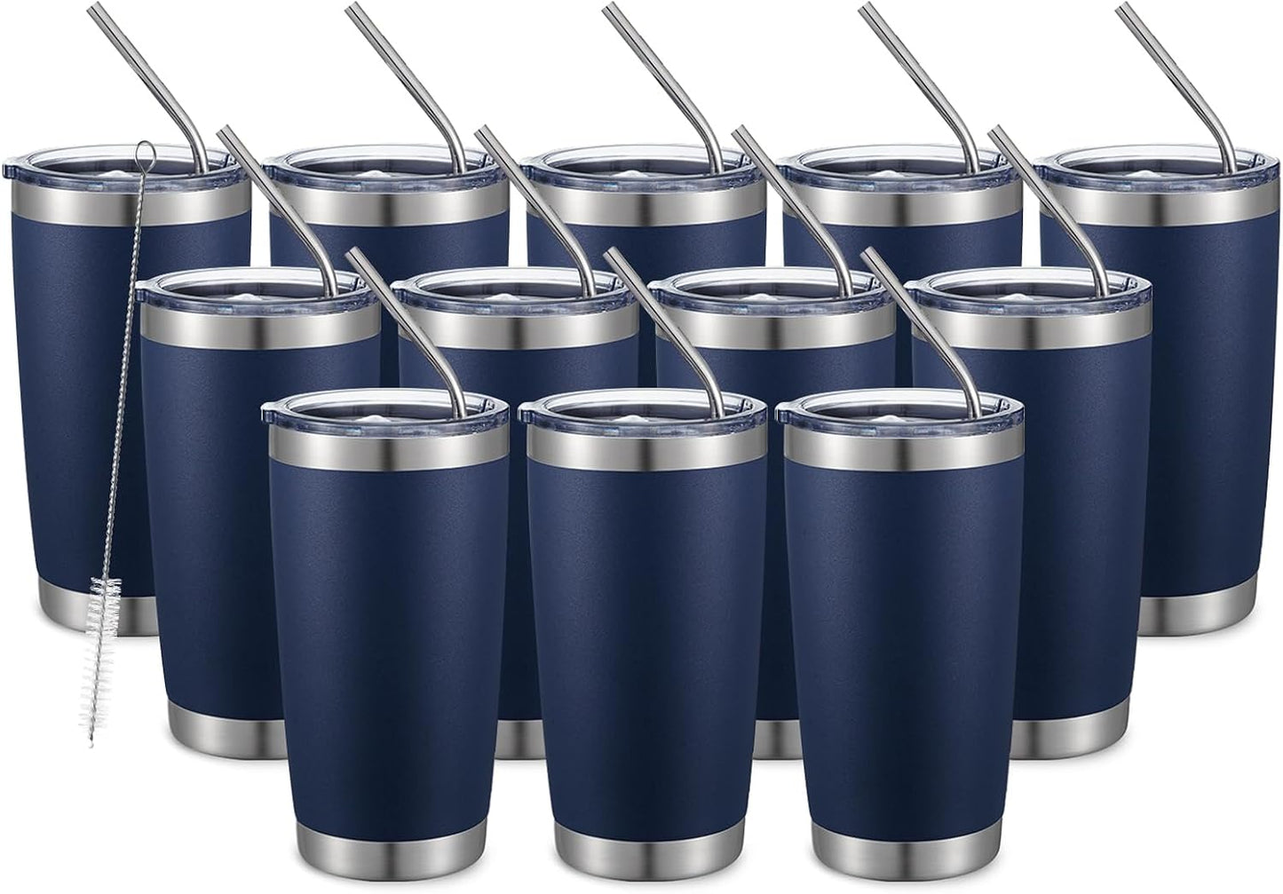 20oz Stainless Steel Tumbler Bulk Double Wall Vacuum Coffee Cup Insulated Travel Mug with Lid and Straw Durable Powder Coated Insulated Coffee Cup for Cold & Hot Drinks (silver, 4 pack