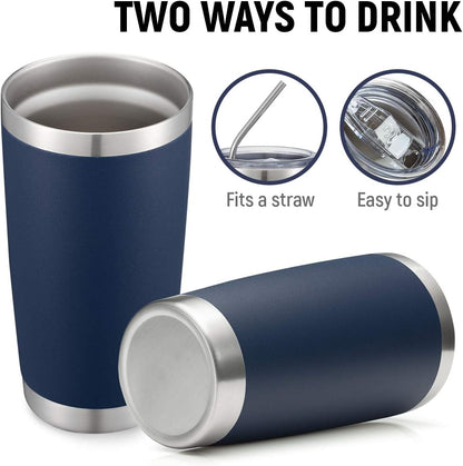 20oz Stainless Steel Tumbler Bulk Double Wall Vacuum Coffee Cup Insulated Travel Mug with Lid and Straw Durable Powder Coated Insulated Coffee Cup for Cold & Hot Drinks (silver, 4 pack
