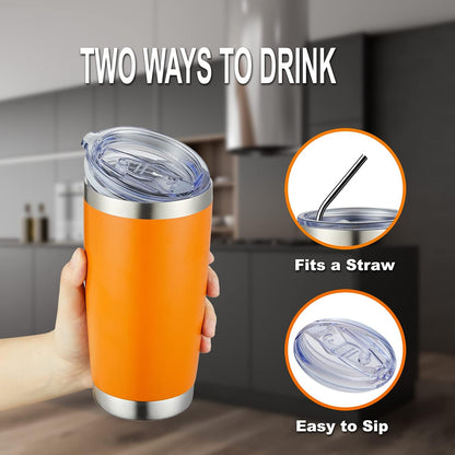 20oz Stainless Steel Tumbler Bulk Double Wall Vacuum Coffee Cup Insulated Travel Mug with Lid and Straw Durable Powder Coated Insulated Coffee Cup for Cold & Hot Drinks (silver, 4 pack