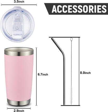 20oz Stainless Steel Tumbler Bulk Double Wall Vacuum Coffee Cup Insulated Travel Mug with Lid and Straw Durable Powder Coated Insulated Coffee Cup for Cold & Hot Drinks (silver, 4 pack