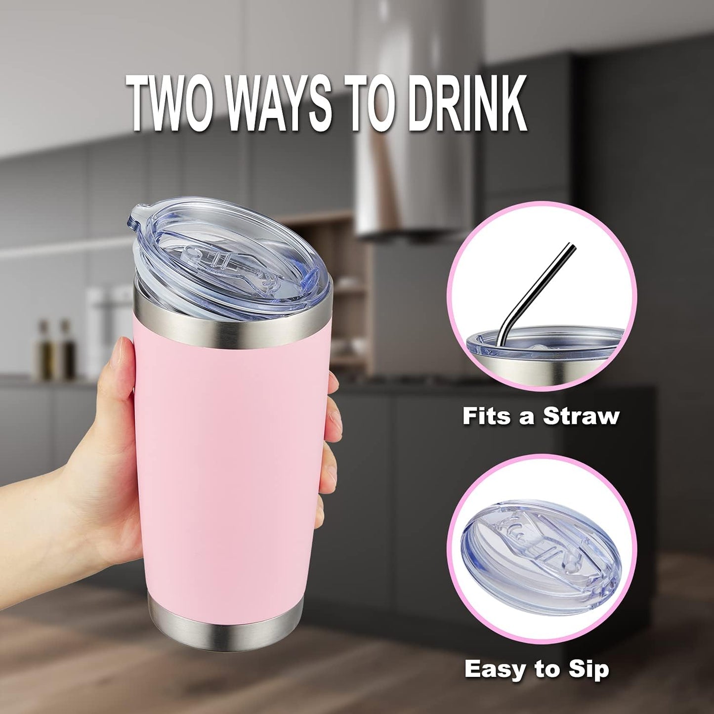 20oz Stainless Steel Tumbler Bulk Double Wall Vacuum Coffee Cup Insulated Travel Mug with Lid and Straw Durable Powder Coated Insulated Coffee Cup for Cold & Hot Drinks (silver, 4 pack