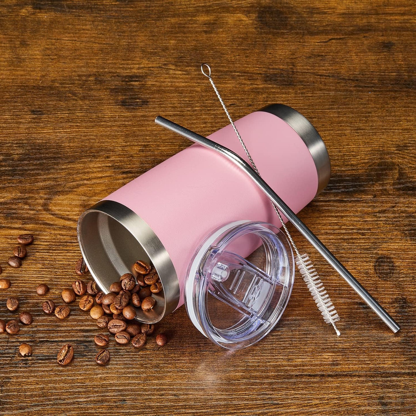 20oz Stainless Steel Tumbler Bulk Double Wall Vacuum Coffee Cup Insulated Travel Mug with Lid and Straw Durable Powder Coated Insulated Coffee Cup for Cold & Hot Drinks (silver, 4 pack