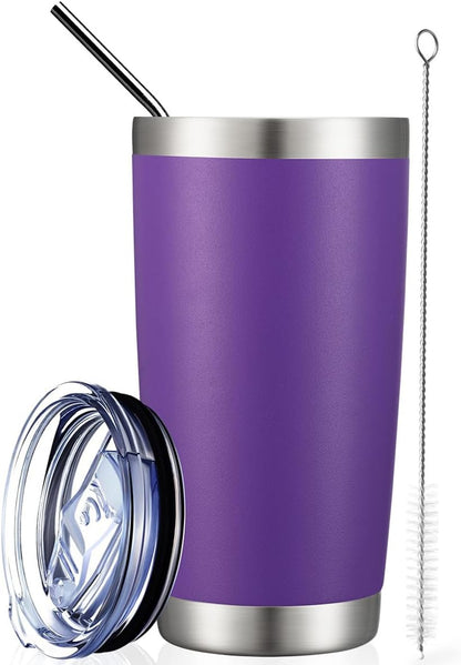20oz Stainless Steel Tumbler Bulk Double Wall Vacuum Coffee Cup Insulated Travel Mug with Lid and Straw Durable Powder Coated Insulated Coffee Cup for Cold & Hot Drinks (silver, 4 pack