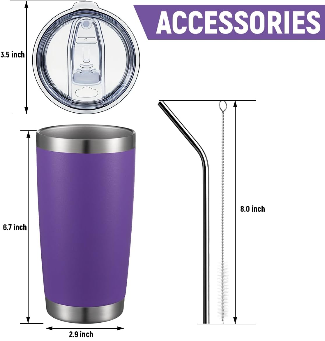 20oz Stainless Steel Tumbler Bulk Double Wall Vacuum Coffee Cup Insulated Travel Mug with Lid and Straw Durable Powder Coated Insulated Coffee Cup for Cold & Hot Drinks (silver, 4 pack