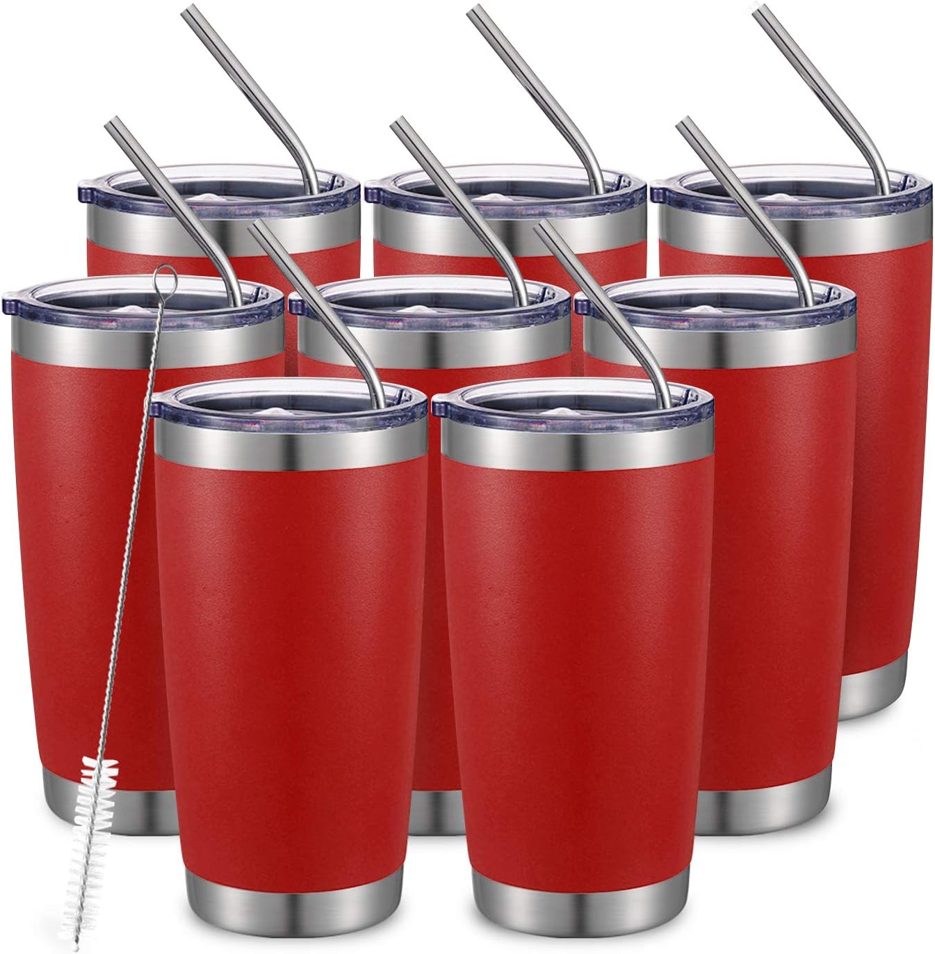 20oz Stainless Steel Tumbler Bulk Double Wall Vacuum Coffee Cup Insulated Travel Mug with Lid and Straw Durable Powder Coated Insulated Coffee Cup for Cold & Hot Drinks (silver, 4 pack