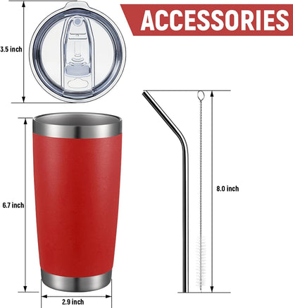 20oz Stainless Steel Tumbler Bulk Double Wall Vacuum Coffee Cup Insulated Travel Mug with Lid and Straw Durable Powder Coated Insulated Coffee Cup for Cold & Hot Drinks (silver, 4 pack