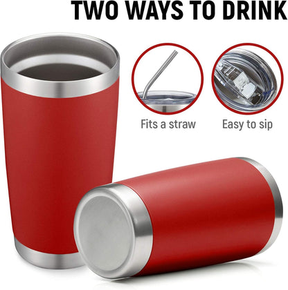 20oz Stainless Steel Tumbler Bulk Double Wall Vacuum Coffee Cup Insulated Travel Mug with Lid and Straw Durable Powder Coated Insulated Coffee Cup for Cold & Hot Drinks (silver, 4 pack