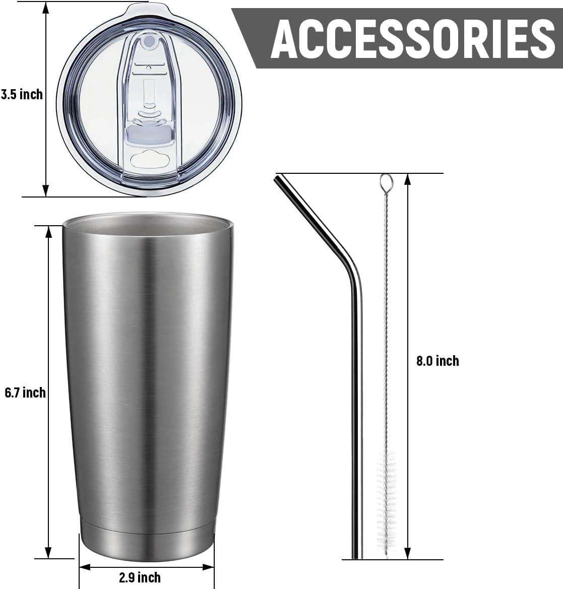 20oz Stainless Steel Tumbler Bulk Double Wall Vacuum Coffee Cup Insulated Travel Mug with Lid and Straw Durable Powder Coated Insulated Coffee Cup for Cold & Hot Drinks (silver, 4 pack