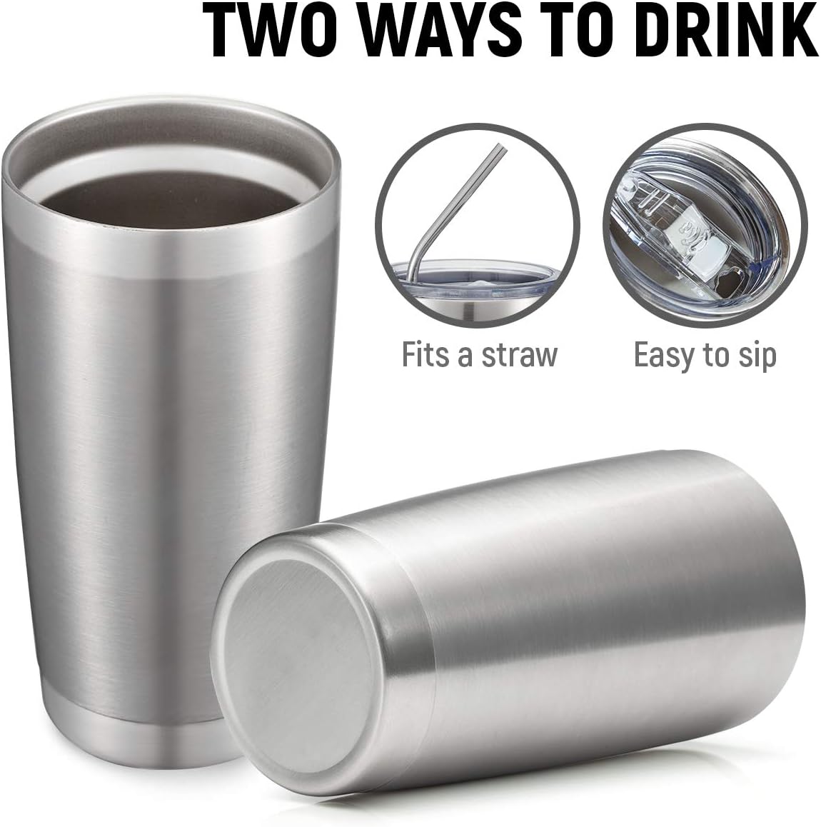 20oz Stainless Steel Tumbler Bulk Double Wall Vacuum Coffee Cup Insulated Travel Mug with Lid and Straw Durable Powder Coated Insulated Coffee Cup for Cold & Hot Drinks (silver, 4 pack