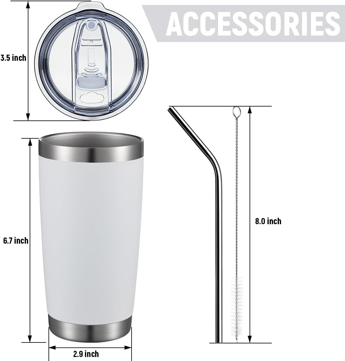 20oz Stainless Steel Tumbler Bulk Double Wall Vacuum Coffee Cup Insulated Travel Mug with Lid and Straw Durable Powder Coated Insulated Coffee Cup for Cold & Hot Drinks (silver, 4 pack