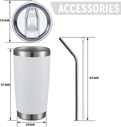 20oz Stainless Steel Tumbler Bulk Double Wall Vacuum Coffee Cup Insulated Travel Mug with Lid and Straw Durable Powder Coated Insulated Coffee Cup for Cold & Hot Drinks (silver, 4 pack