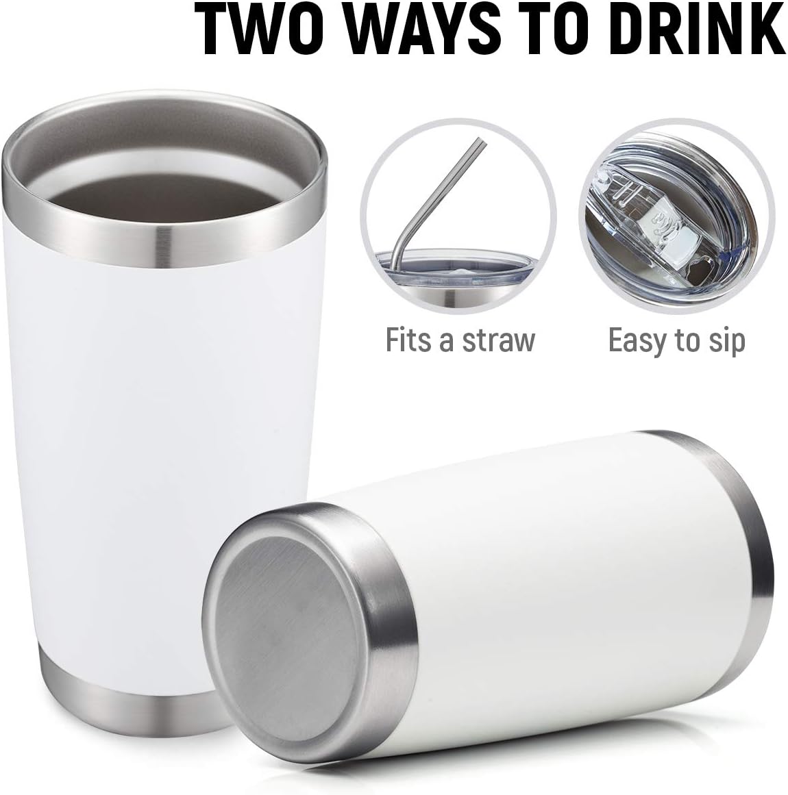 20oz Stainless Steel Tumbler Bulk Double Wall Vacuum Coffee Cup Insulated Travel Mug with Lid and Straw Durable Powder Coated Insulated Coffee Cup for Cold & Hot Drinks (silver, 4 pack