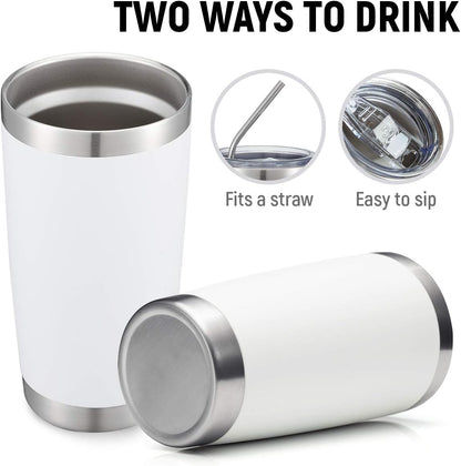 20oz Stainless Steel Tumbler Bulk Double Wall Vacuum Coffee Cup Insulated Travel Mug with Lid and Straw Durable Powder Coated Insulated Coffee Cup for Cold & Hot Drinks (silver, 4 pack