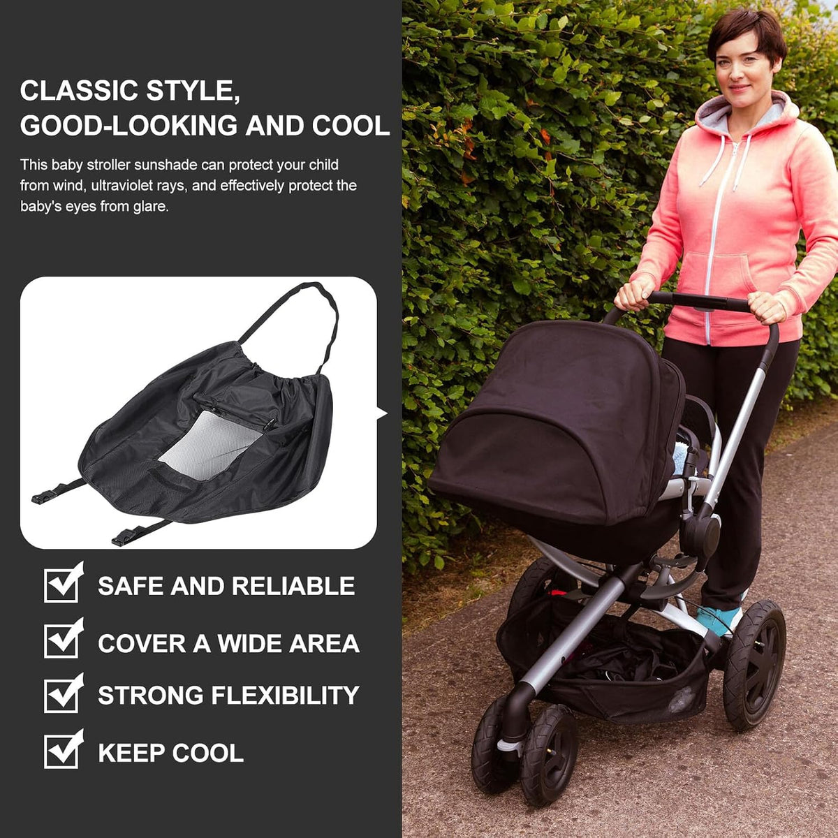 Stroller Sun Shade Cover with Breathable Elastic Straps for Lightweight Rain Protection for Outdoor Use Fit Pram Accessory