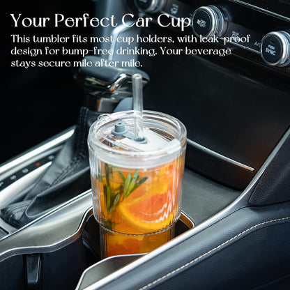 2PCS 20oz Double Wall Ribbed Glass Cups with Lids and Straws, Insulated Borosilicate Glass Tumblers, Heat-Resistant, leak-proof Design for Iced Coffee, Tea, Juice, Reusable for Home & Parties