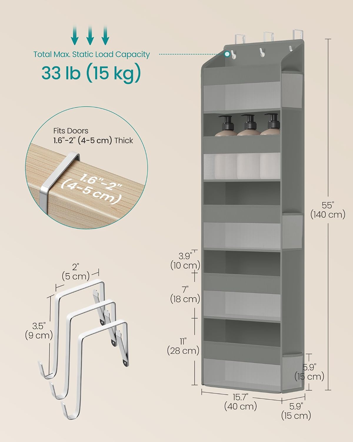 SONGMICS 5-Tier Over-the-Door Organizer, Extra Large Hanging Storage Shelf