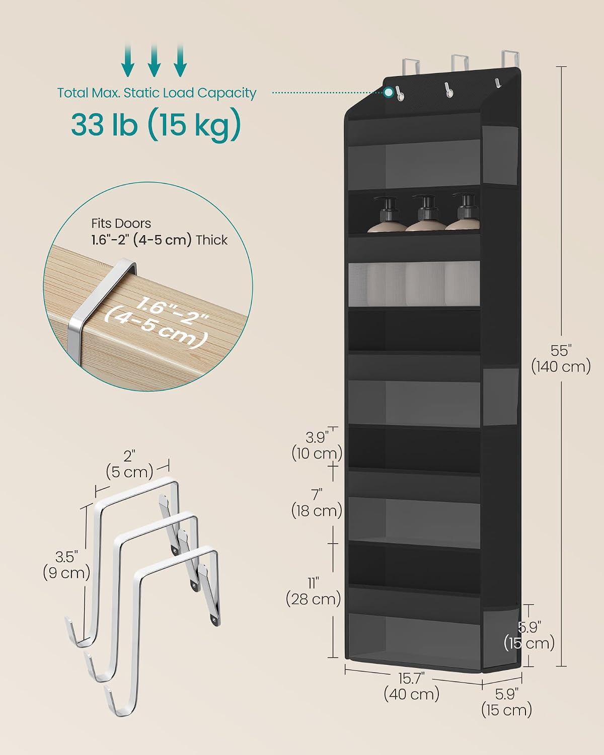SONGMICS 5-Tier Over-the-Door Organizer, Extra Large Hanging Storage Shelf