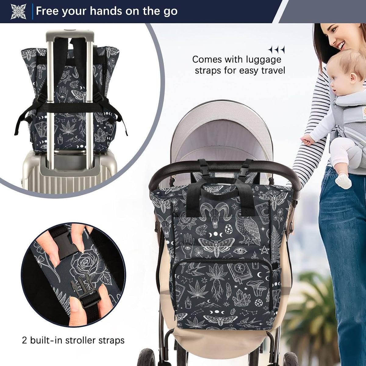 Leopard Light Gray Diaper Bag Backpack Insulated Pockets Organizer Bag Diaper Backpack for Boy Girl Unisex Baby Women Travel - Colors B