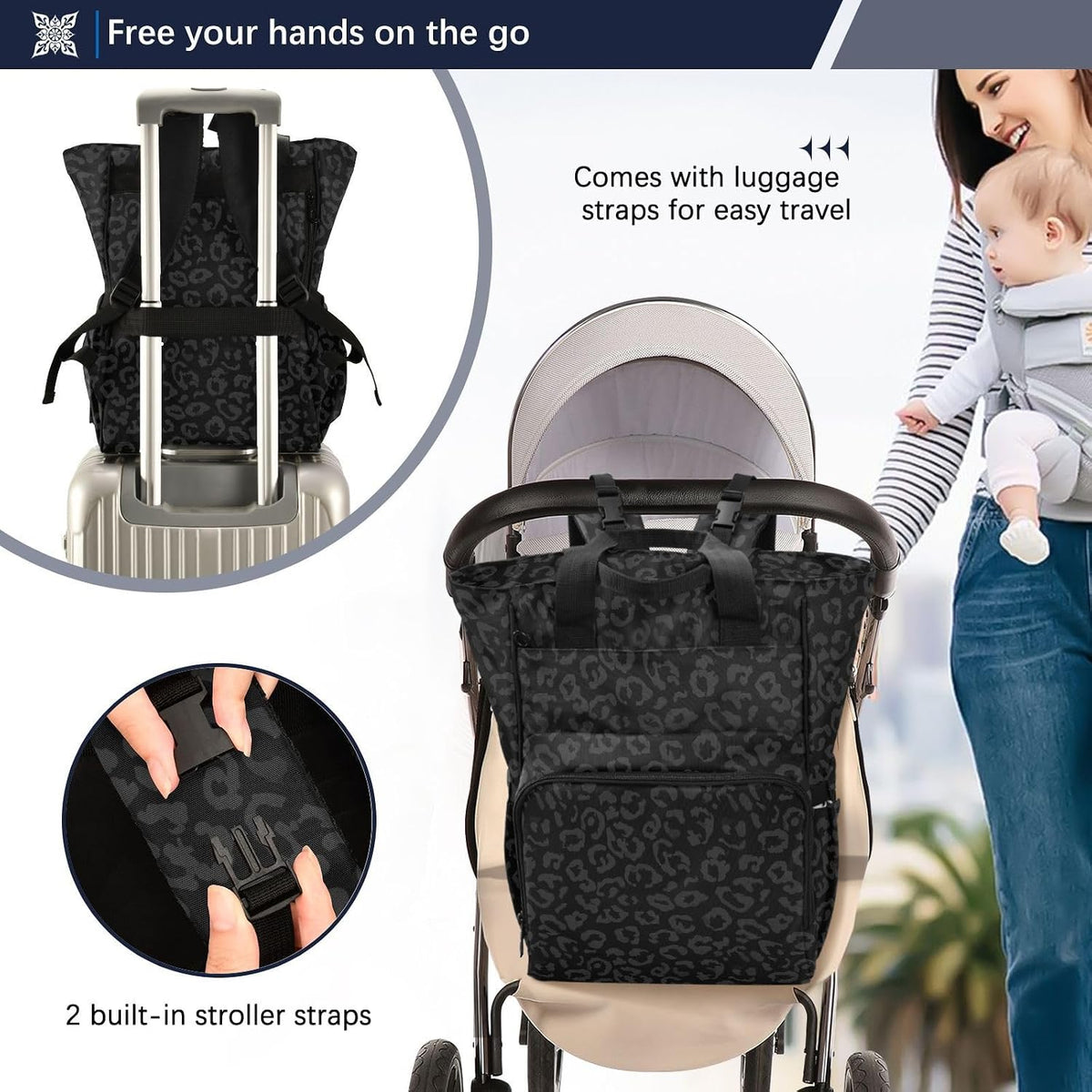 Leopard Light Gray Diaper Bag Backpack Insulated Pockets Organizer Bag Diaper Backpack for Boy Girl Unisex Baby Women Travel - Colors B