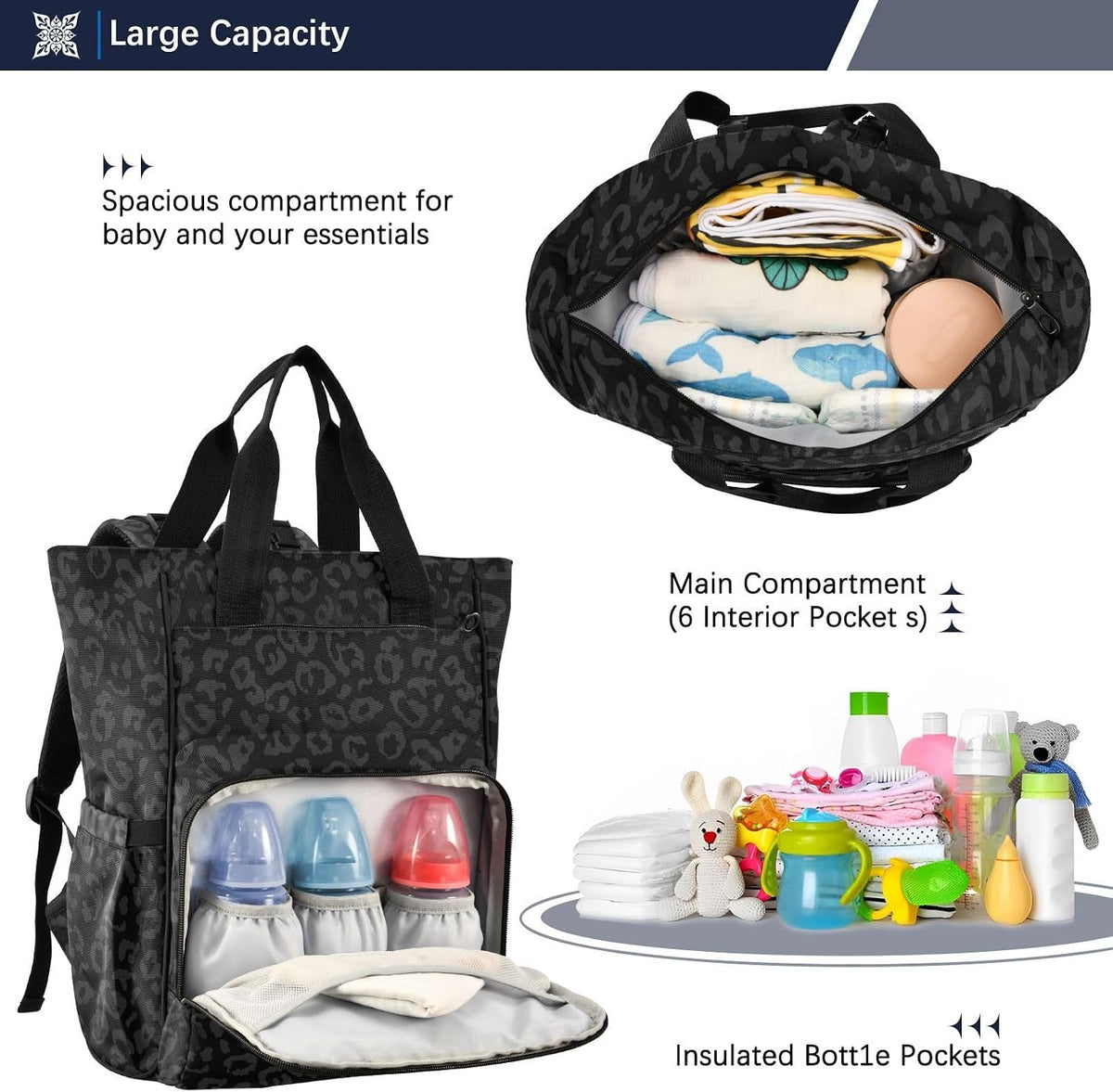Leopard Light Gray Diaper Bag Backpack Insulated Pockets Organizer Bag Diaper Backpack for Boy Girl Unisex Baby Women Travel - Colors B