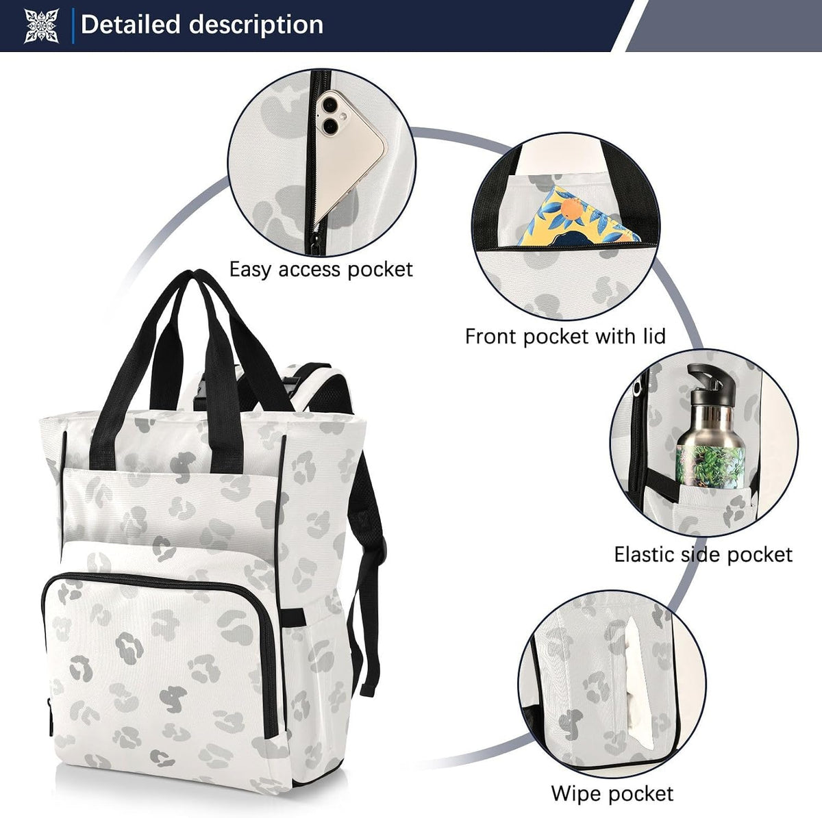 Leopard Light Gray Diaper Bag Backpack Insulated Pockets Organizer Bag Diaper Backpack for Boy Girl Unisex Baby Women Travel - Colors B