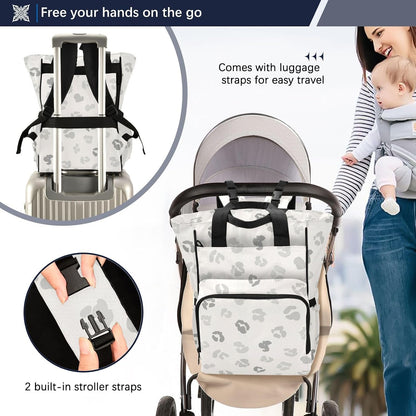 Leopard Light Gray Diaper Bag Backpack Insulated Pockets Organizer Bag Diaper Backpack for Boy Girl Unisex Baby Women Travel - Colors B
