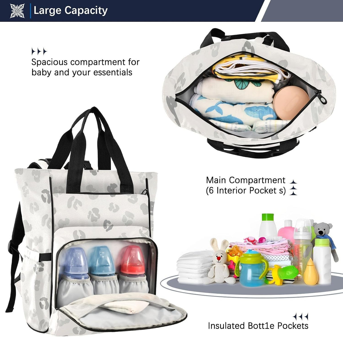 Leopard Light Gray Diaper Bag Backpack Insulated Pockets Organizer Bag Diaper Backpack for Boy Girl Unisex Baby Women Travel - Colors B