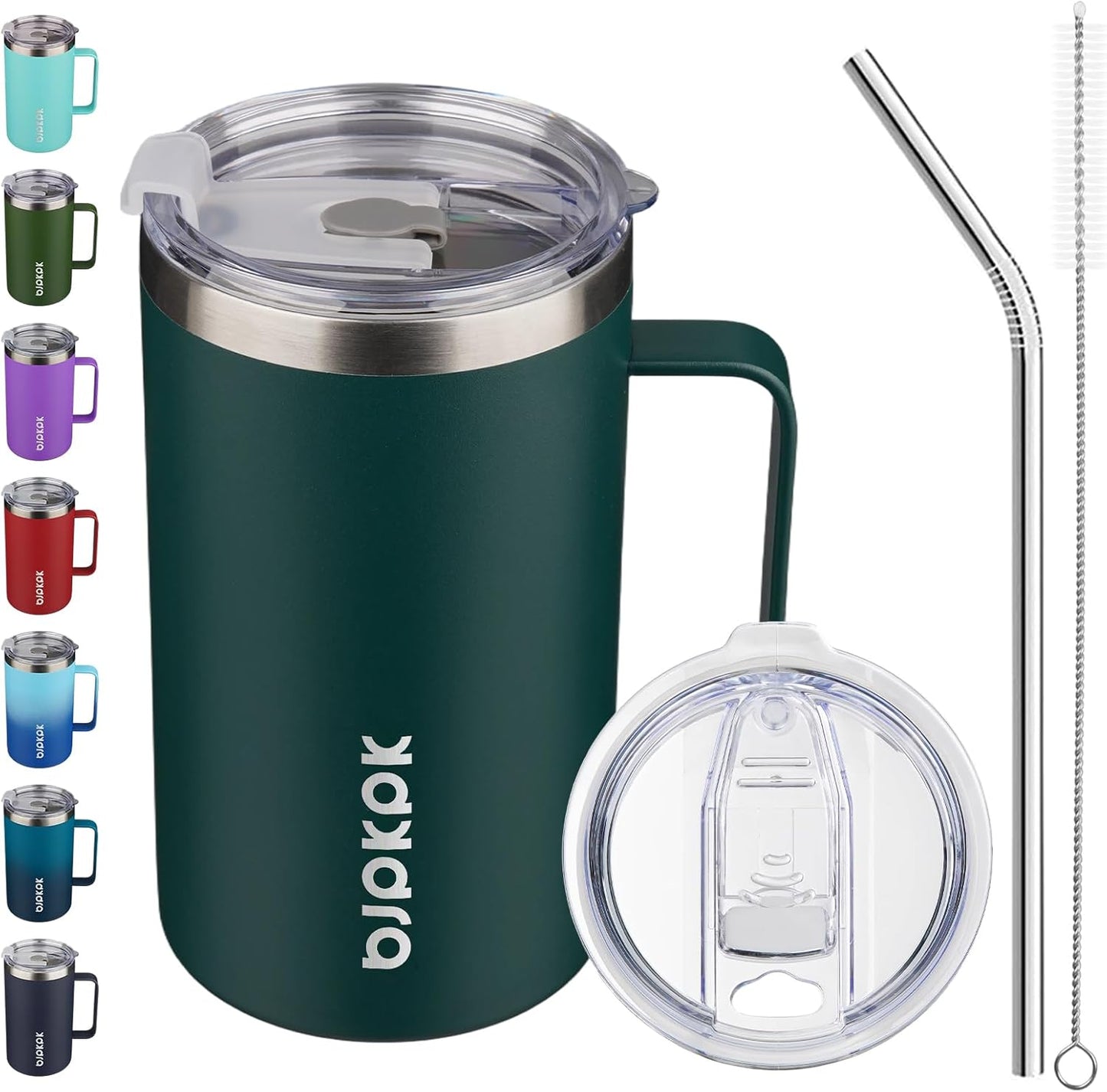25oz Insulated Coffee Mug with Handle, Stainless Steel Travel Mug | Keeps Drinks Hot & Cold, Double Wall Vacuum, 2 Lids Included, BPA-Free Coffee Tumbler for Home, Office & Travel