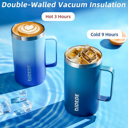 25oz Insulated Coffee Mug with Handle, Stainless Steel Travel Mug | Keeps Drinks Hot & Cold, Double Wall Vacuum, 2 Lids Included, BPA-Free Coffee Tumbler for Home, Office & Travel